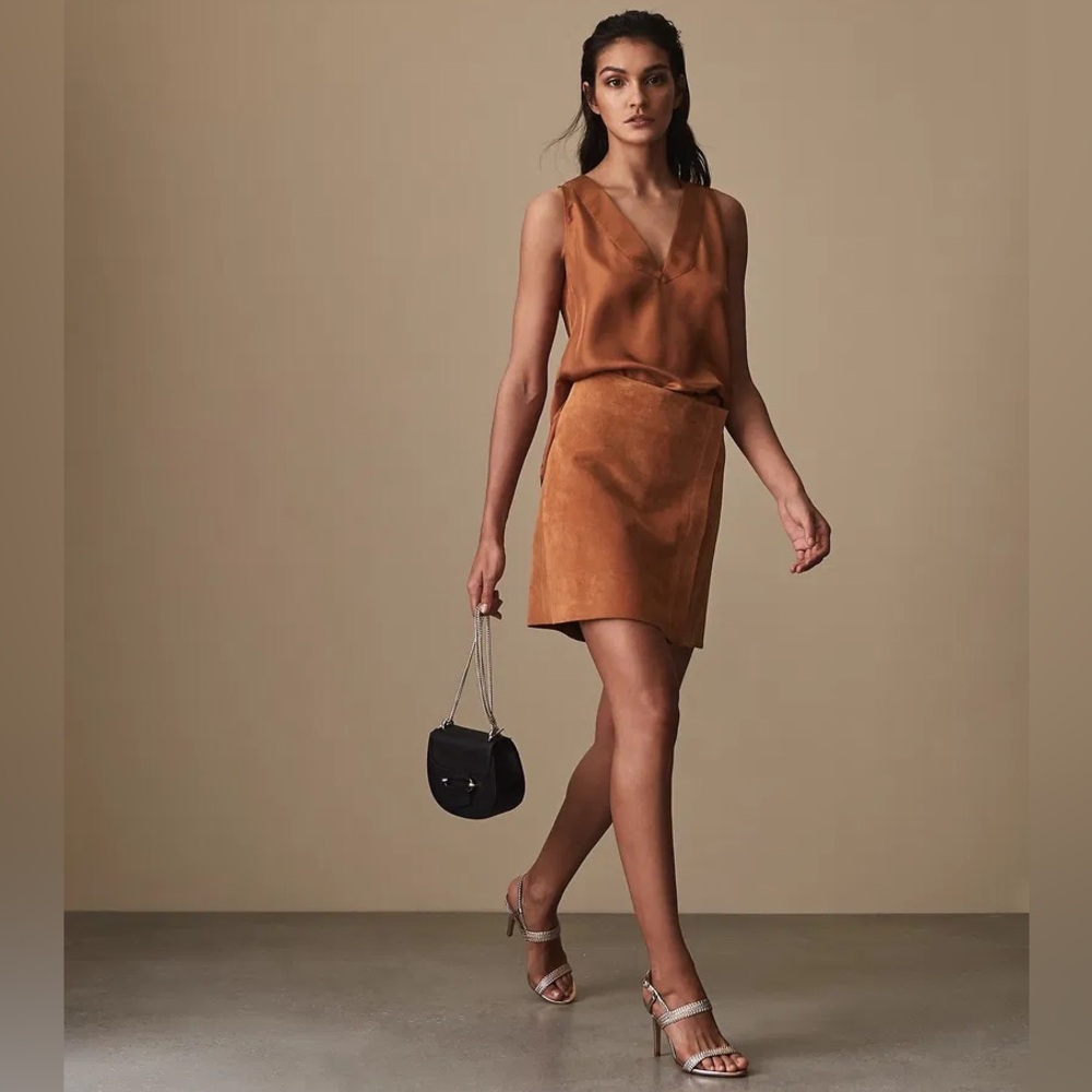 REISS Jorja Pleat Detail Tank Top US 10 in Rust